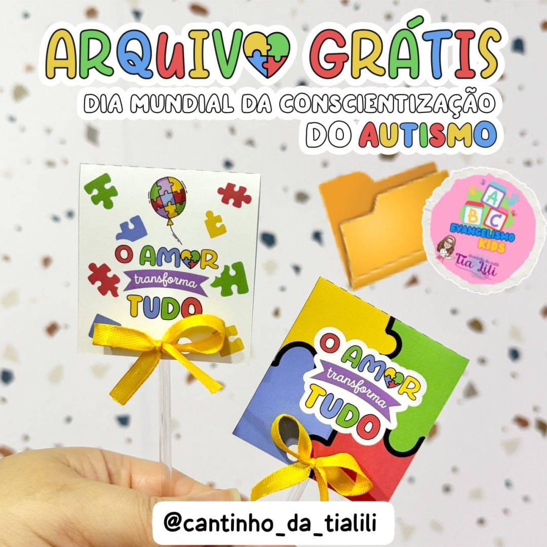 TAG PARA PIRULITO CORAÇÃO conscientização do autismo