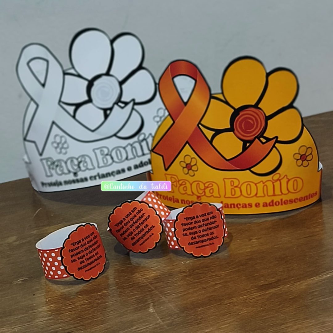 COROA DE PAPEL + PULSEIRA — Maio Laranja 🧡🎗️