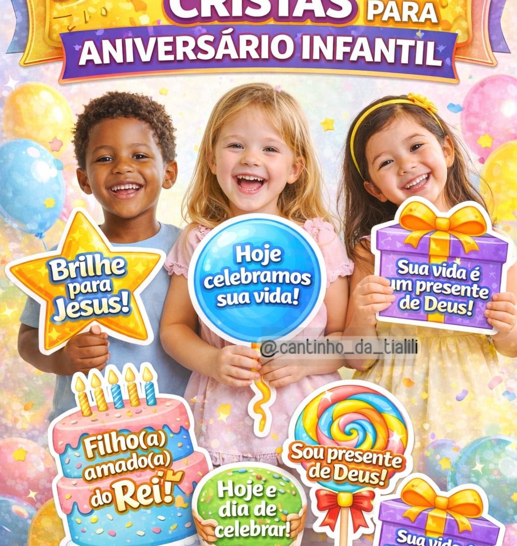 Plaquinhas Divertidas Cristãs para Aniversário Infantil