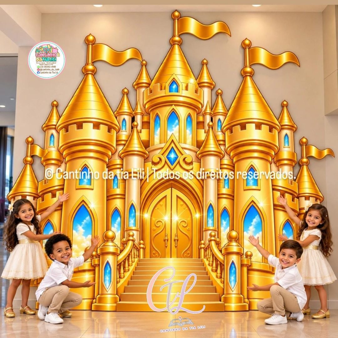 PAINEL DECORATIVO CASTELO DOURADO E AZUL